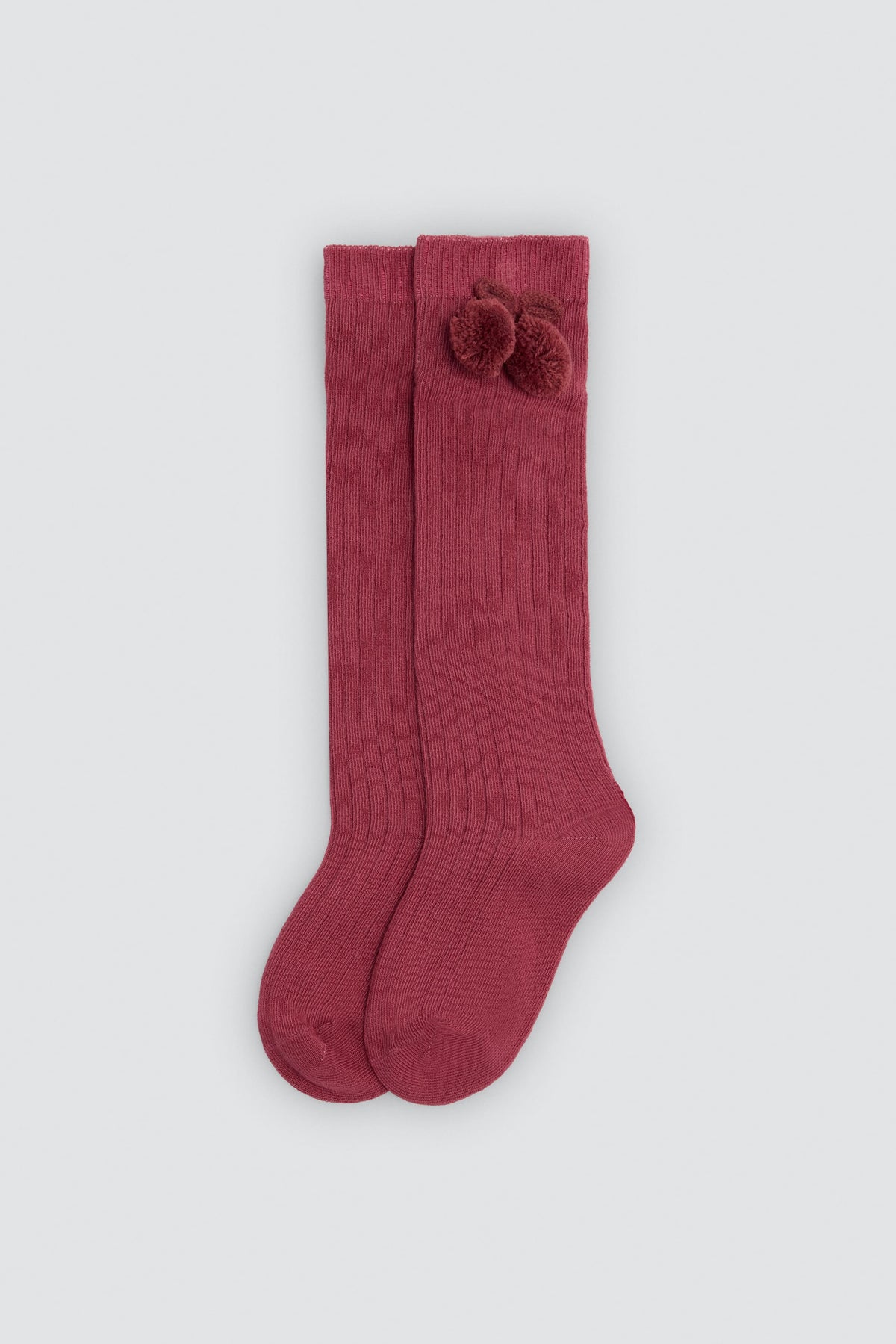 Calcetín bambino largo detalle pompones rosa