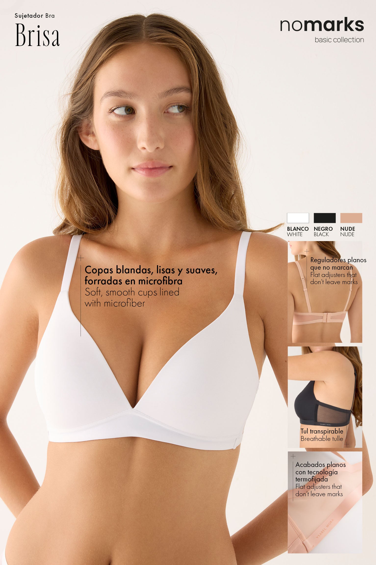 Sujetador nomarks sin aro con relleno Brisa negro - Ysabel Mora