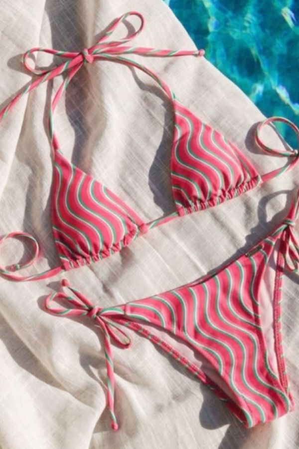 Reggiseno bikini a triangolo con stampa a onde, coppa B