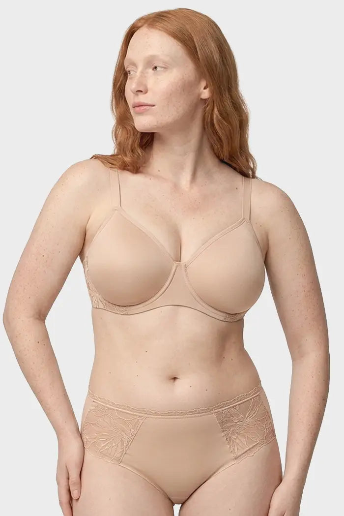 Reggiseno con ferretto a copertura totale senza imbottitura, dettagli in pizzo color carne
