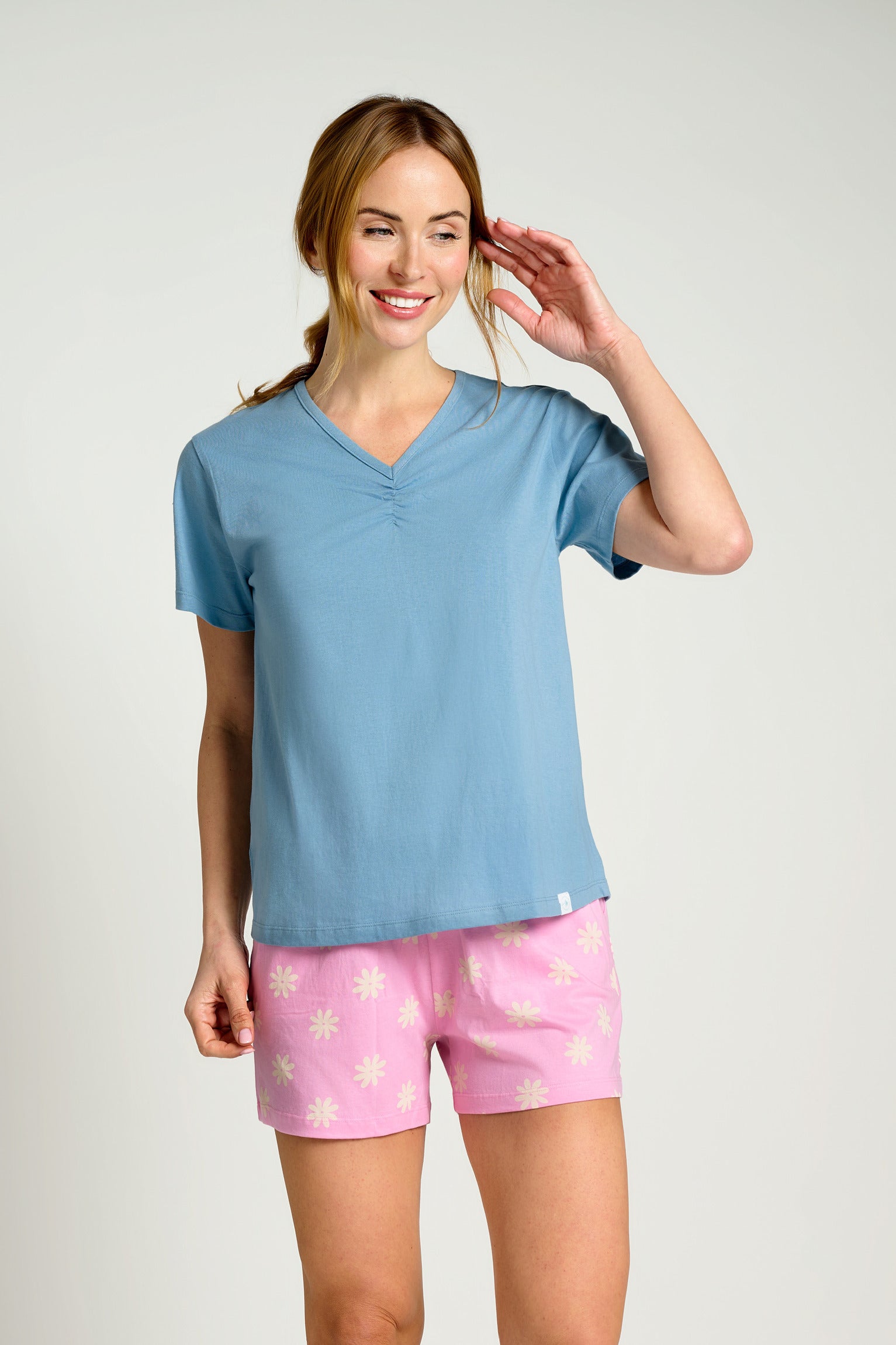 Pijama mujer corto azul y rosa | MUYDEMI - Ysabel Mora