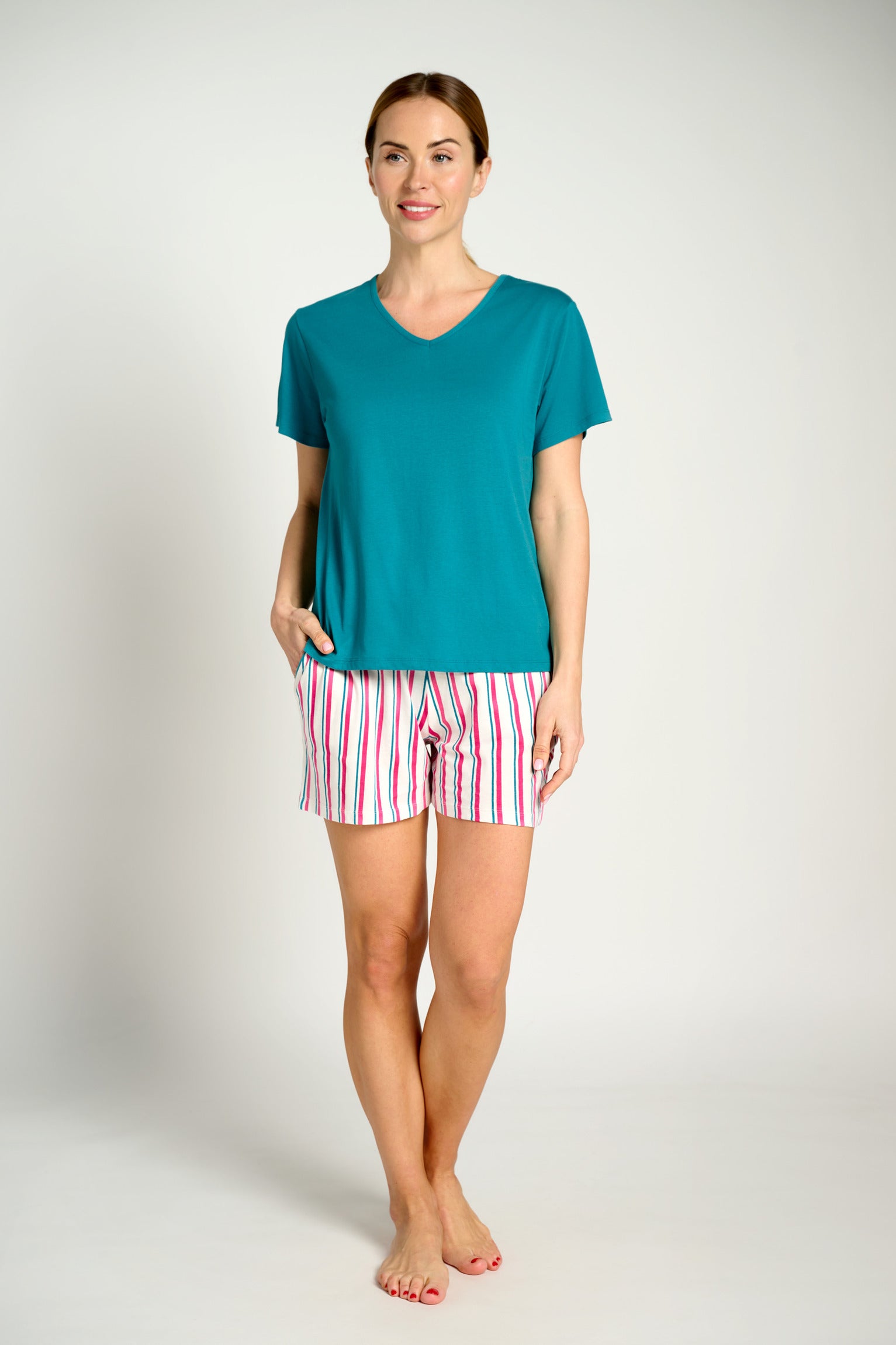 Pijama mujer corto algodón rayas | MUYDEMI - Ysabel Mora