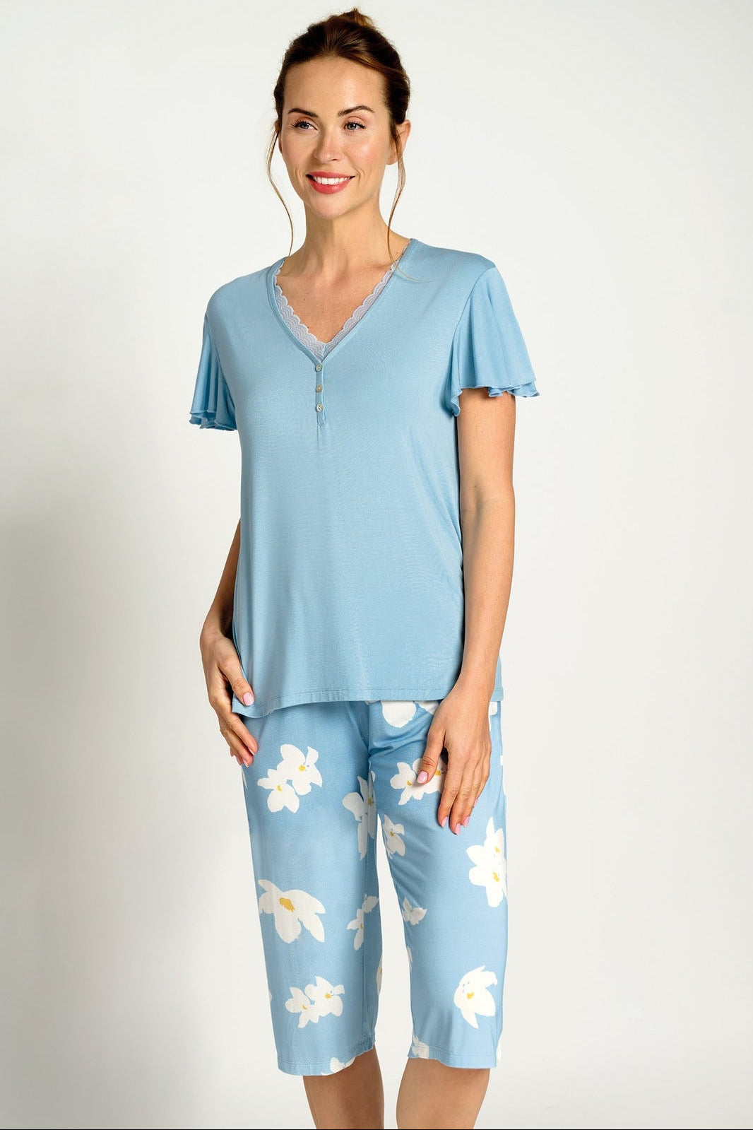 Pigiama Capri da donna con fiori blu | MUYDEMI