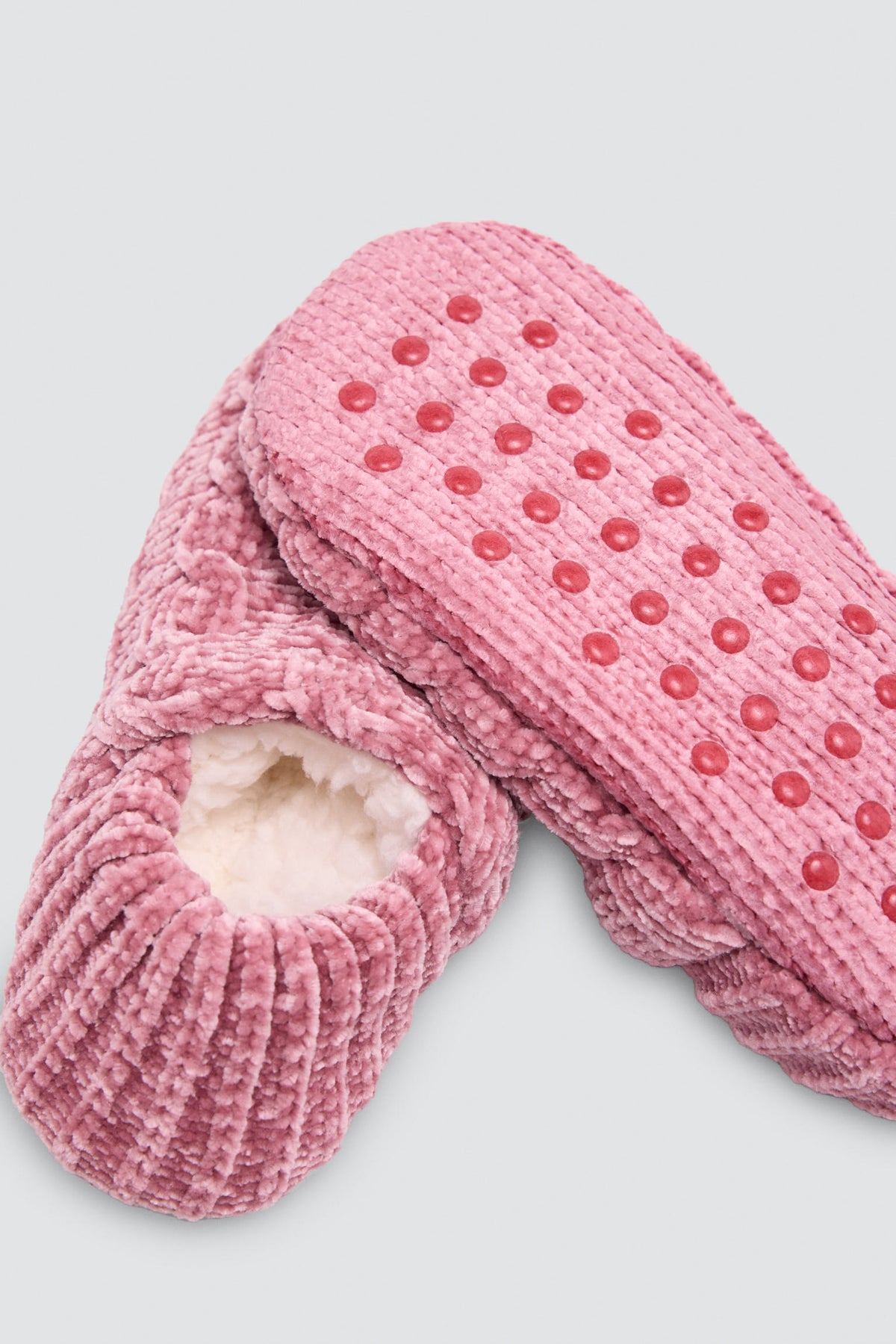 Calzini-pantofola da donna vellutati antiscivolo con interno sherpa rosa