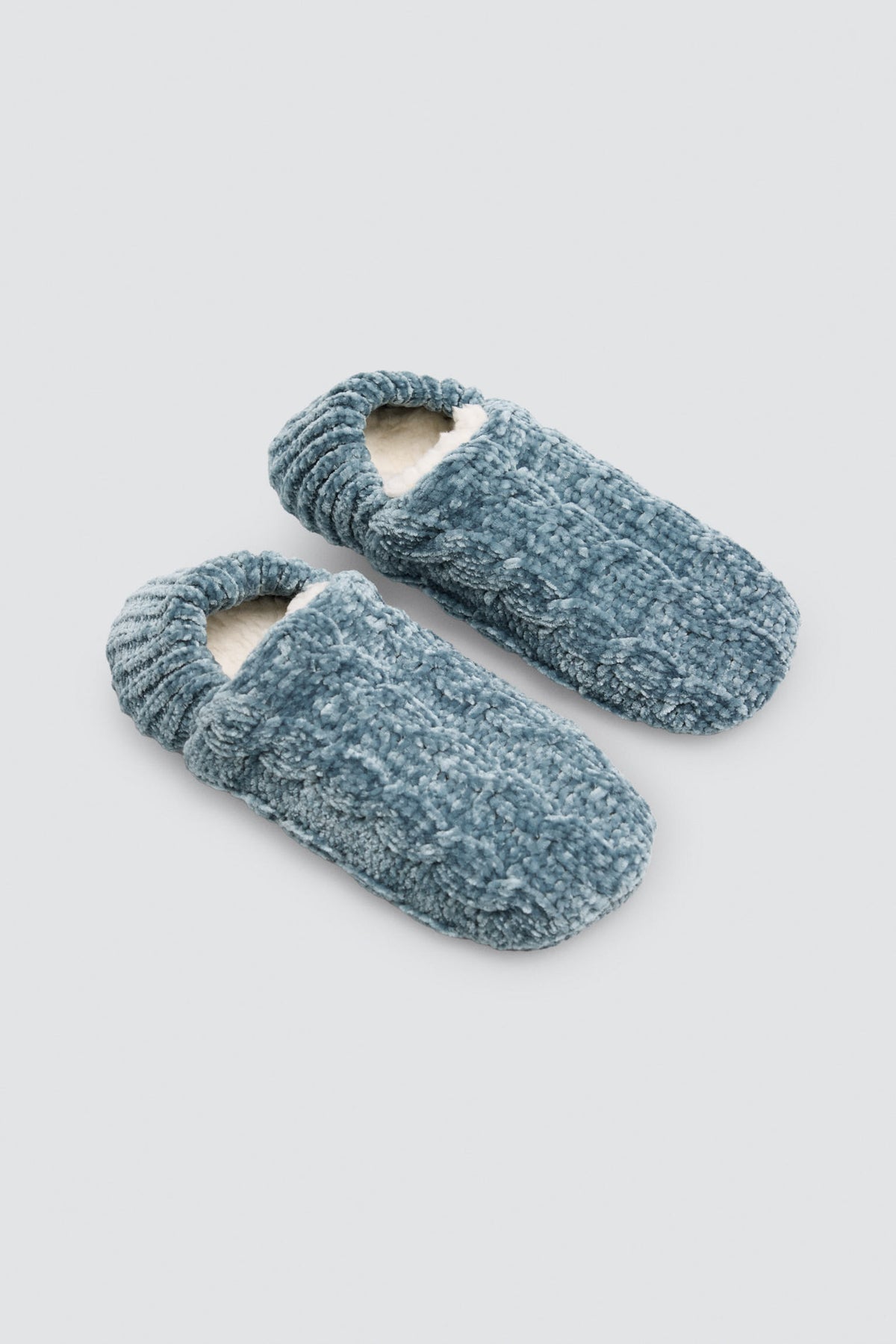 Calzini-pantofola da donna vellutati antiscivolo con interno sherpa blu