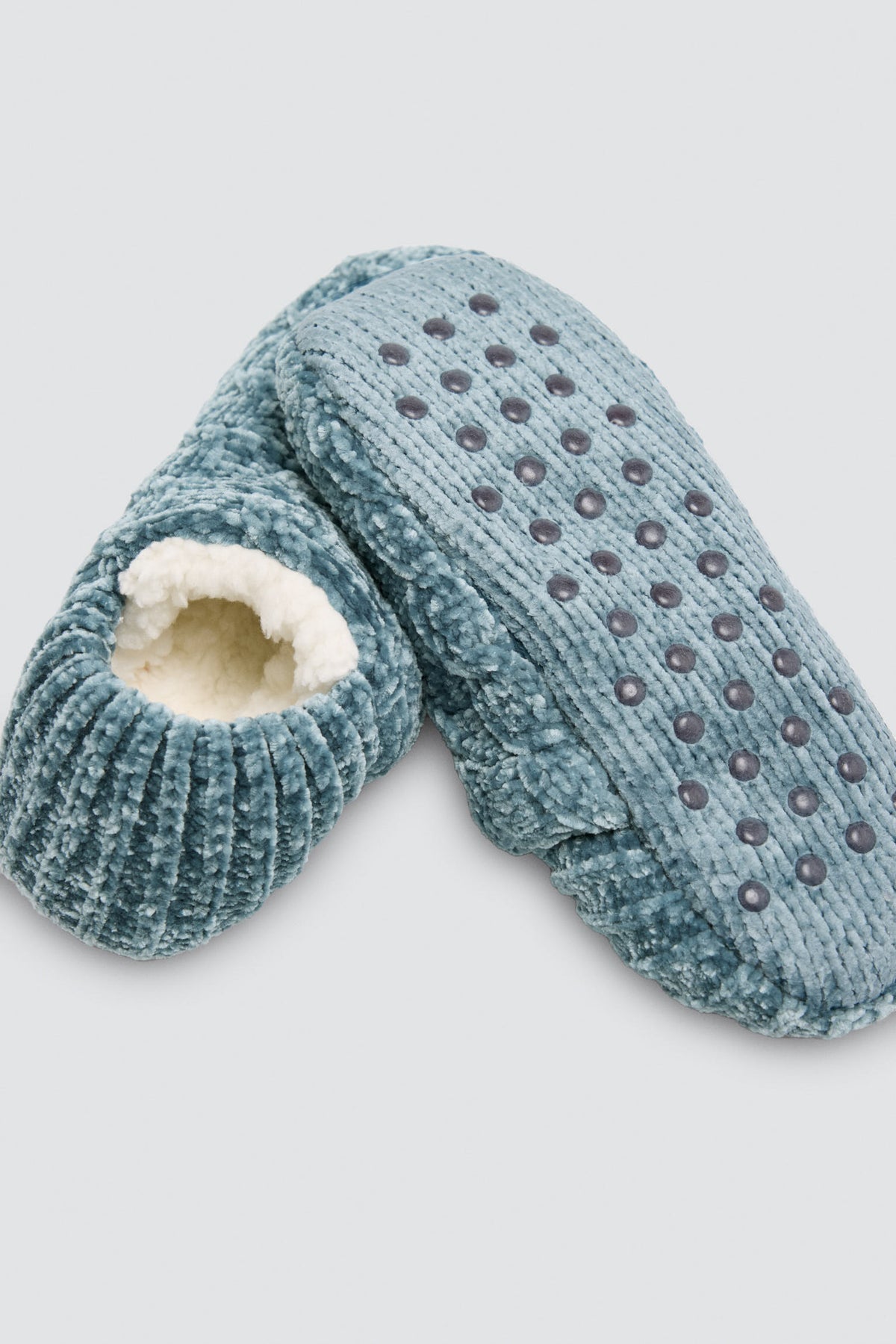 Calzini-pantofola da donna vellutati antiscivolo con interno sherpa blu