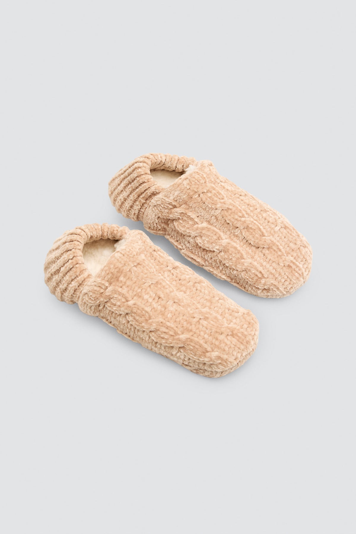 Calzini-pantofola da donna vellutati antiscivolo con interno sherpa beige