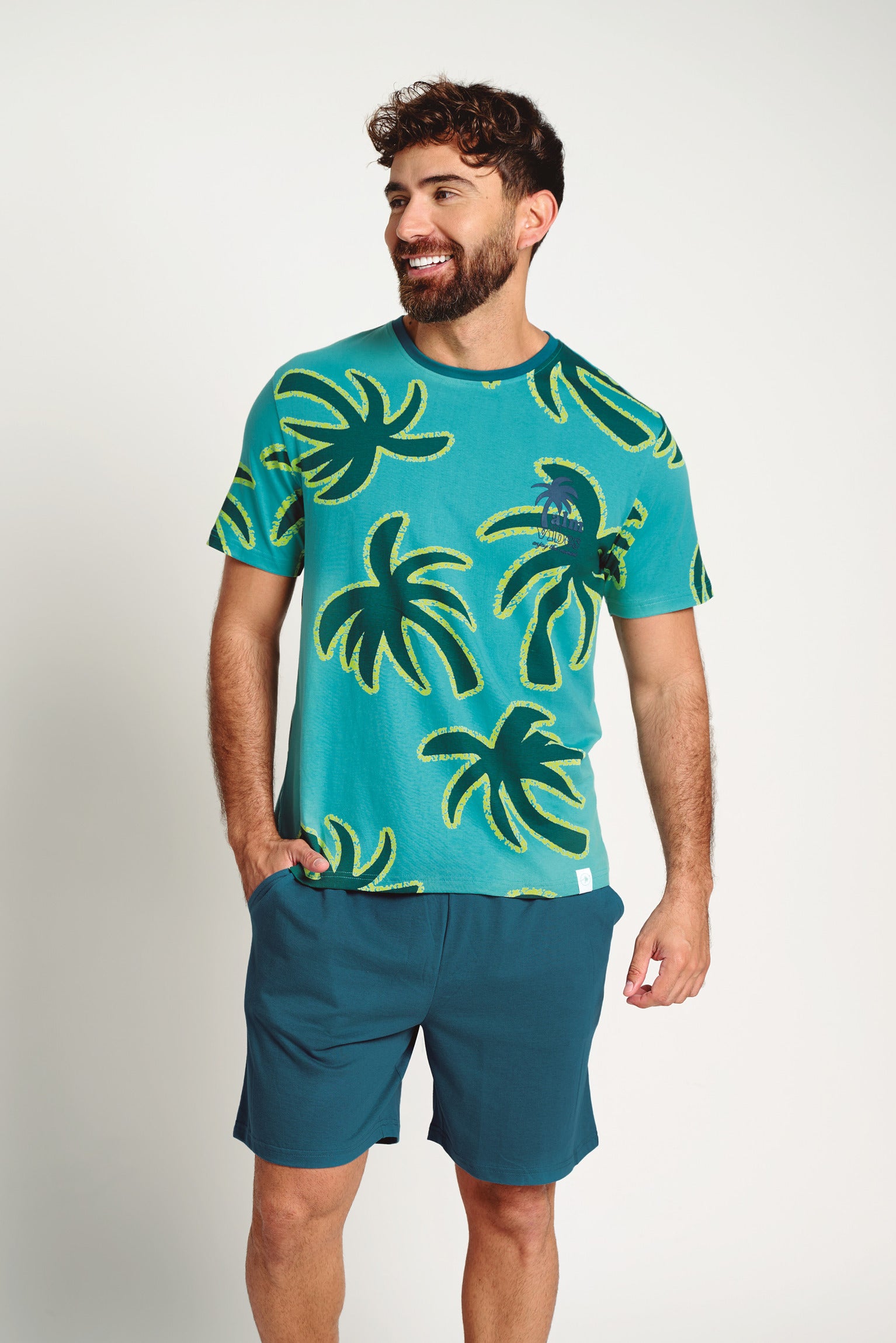 Pijama hombre manga corta algodón estampado palmeras | MUYDEMI - Ysabel Mora