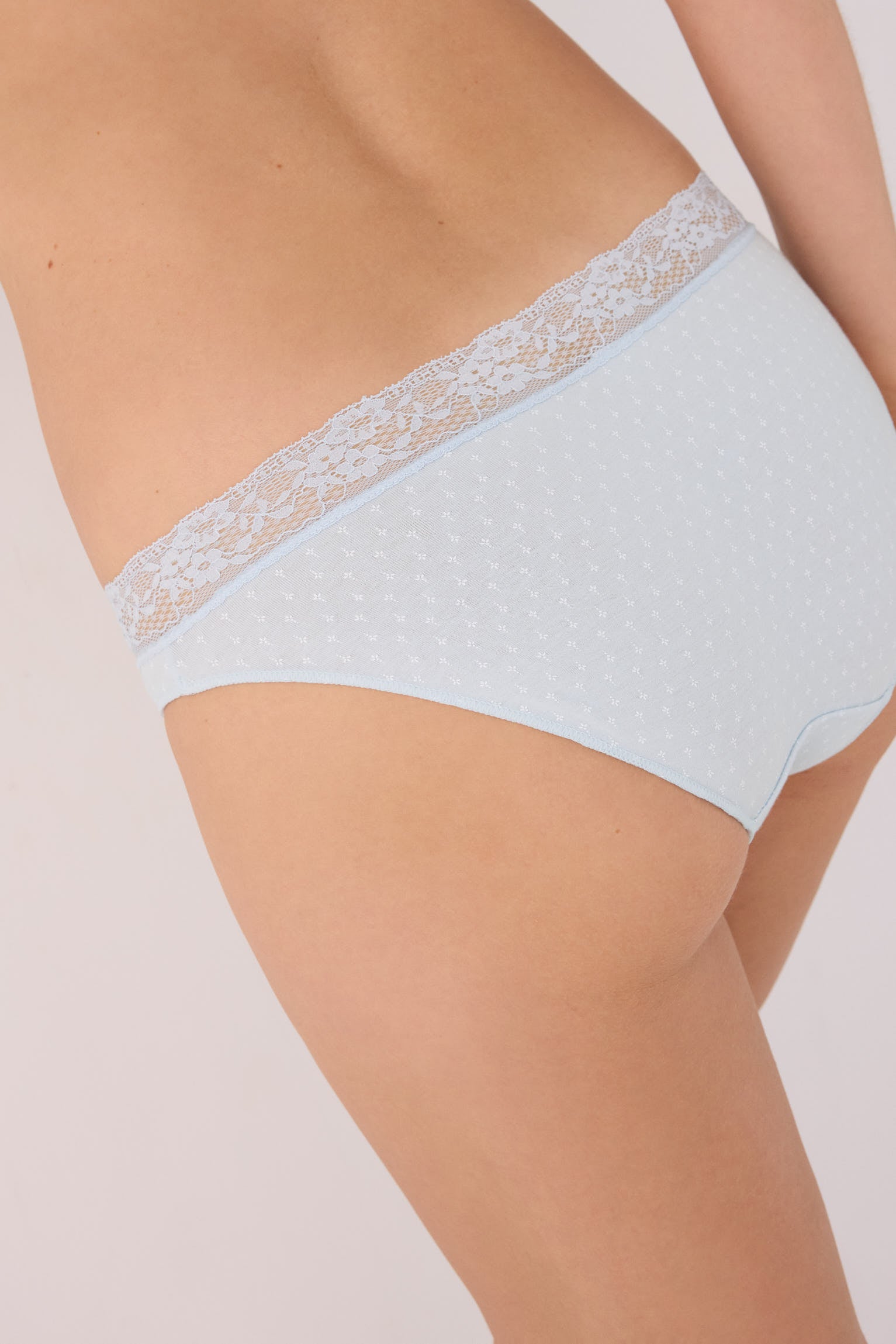 Confezione da 2 slip mini stampati in cotone con bordo in pizzo, blu
