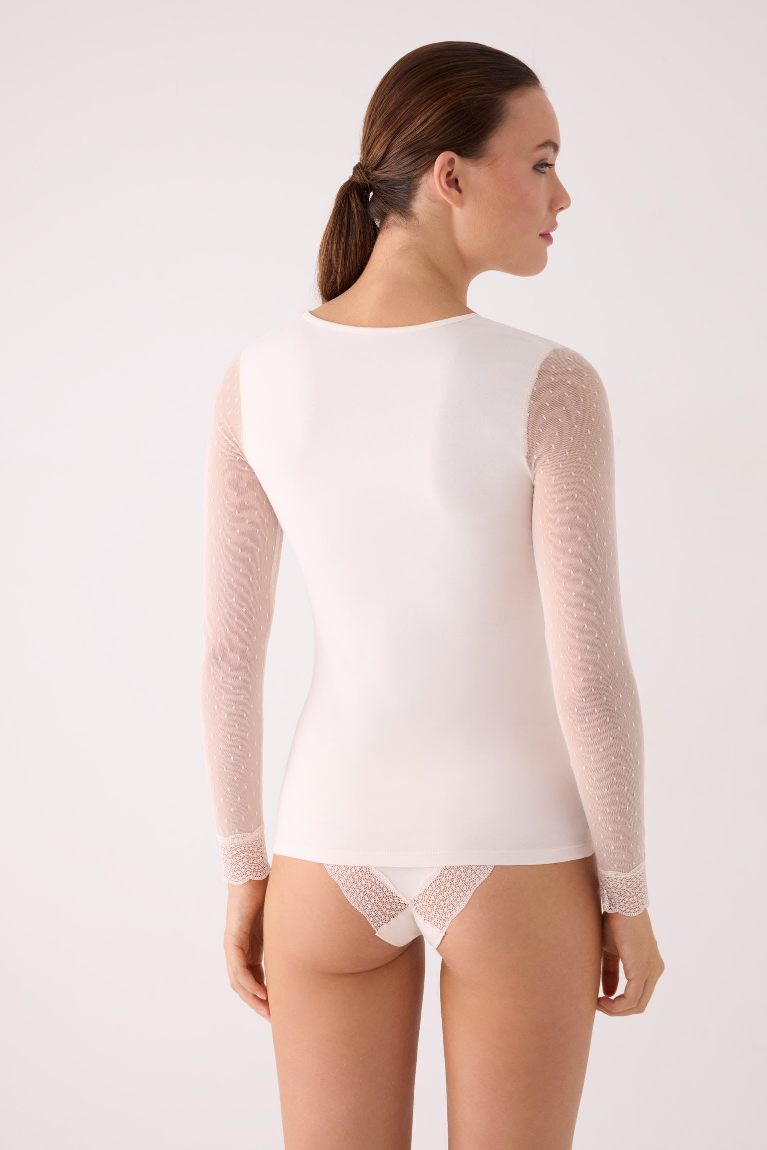 Maglia manica lunga plumeti con pizzo avorio