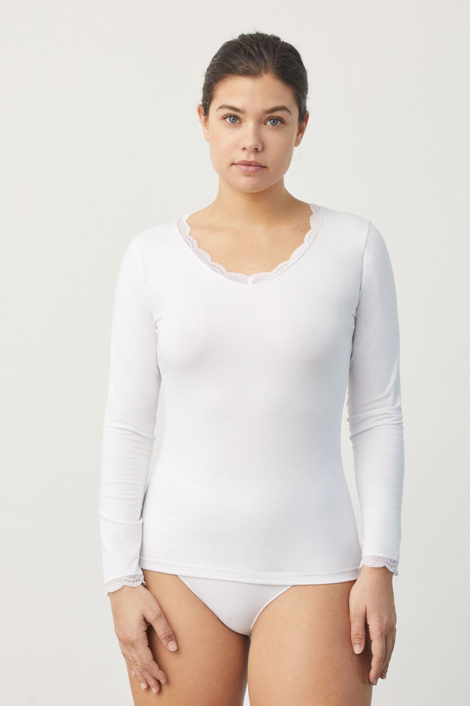 19688 1 camiseta interior manga larga encaje - Blanco