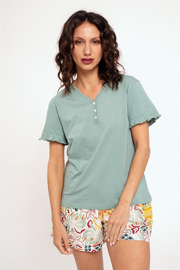 Pigiama corto da donna con pantaloni stampati | MUYDEMI