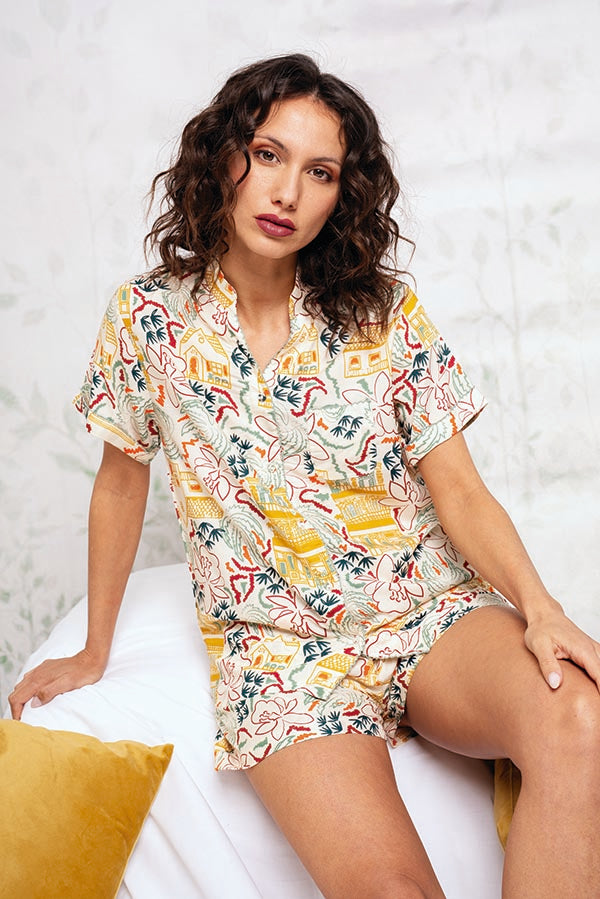 Pigiama da donna a camicia corta stampata | MUYDEMI