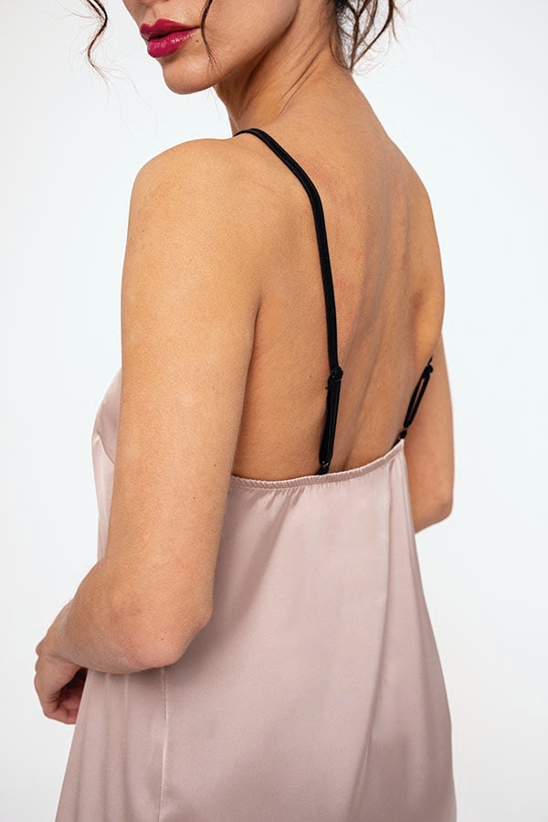 Camicia da notte corta da donna in raso rosa | MUYDEMI