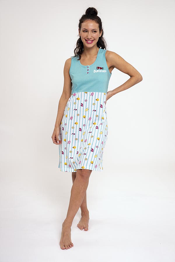 Camicia da notte da donna estiva in cotone stampato | MUYDEMI