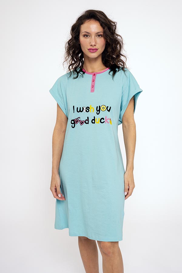 Buona camicia da notte da donna in cotone stampato con anatra | MUYDEMI