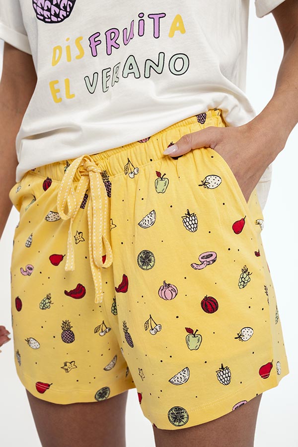 Pigiama corto da donna in cotone con stampa Frutta | MUYDEMI