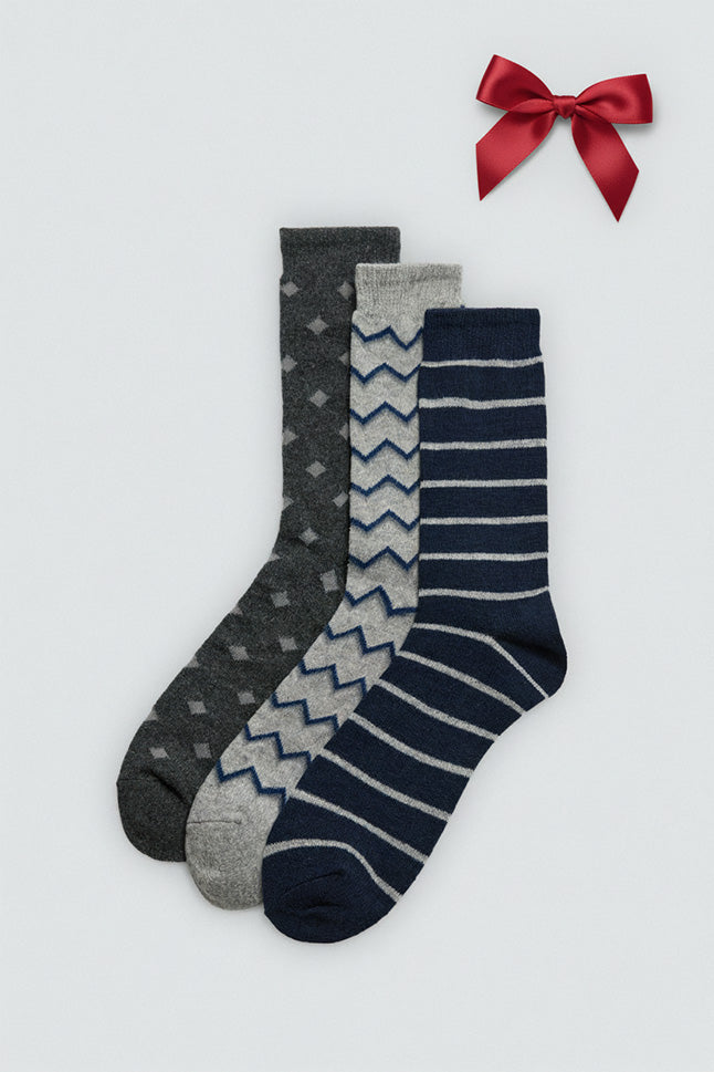 Confezione da 3 calzini di lana con motivo geometrico