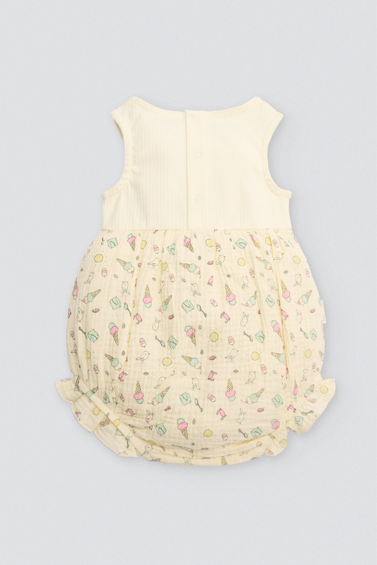 Conjunto ranita bebé sin mangas y gorrito estampado veraniego - Ysabel Mora