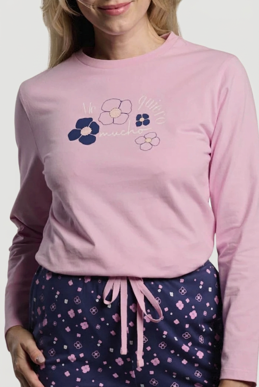 Pigiama lungo cotone donna stampa fiori