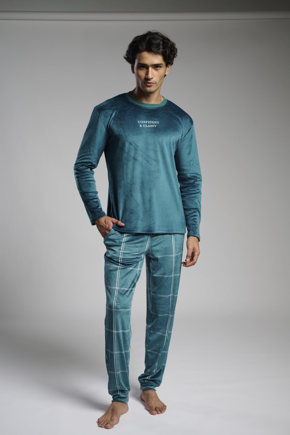 Pigiama lungo uomo terciopelo stampa cuadros Confident & Classy