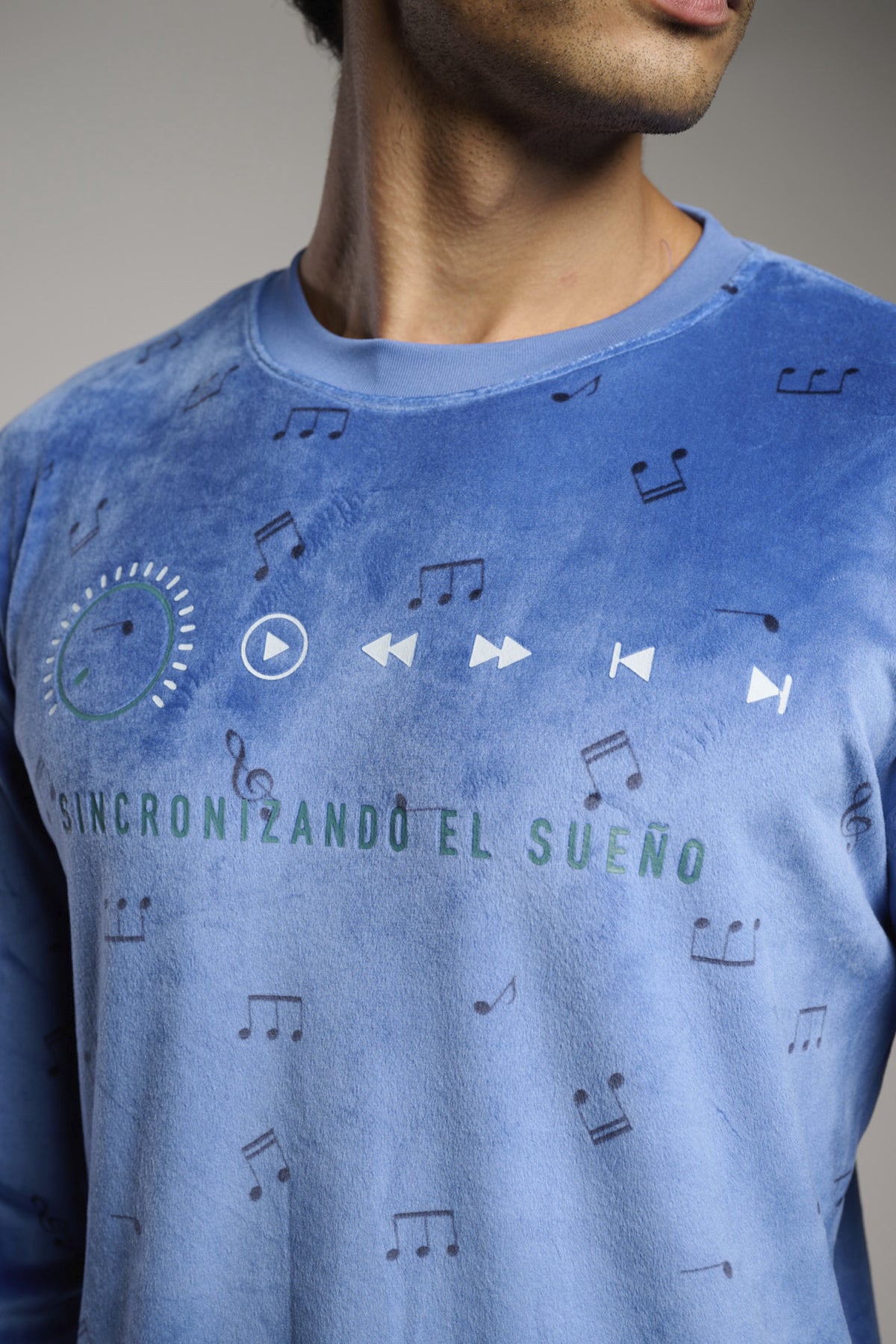 Pigiama lungo uomo terciopelo stampa notas musicales