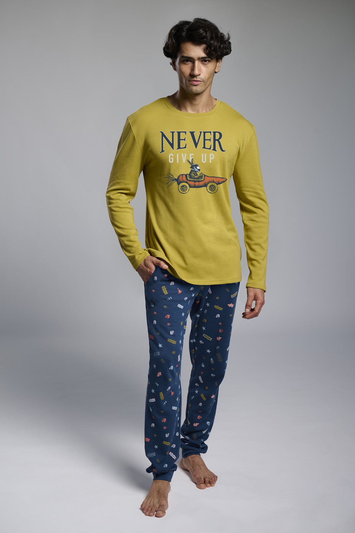 Pigiama lungo uomo afelpado stampa driver Never Give Up