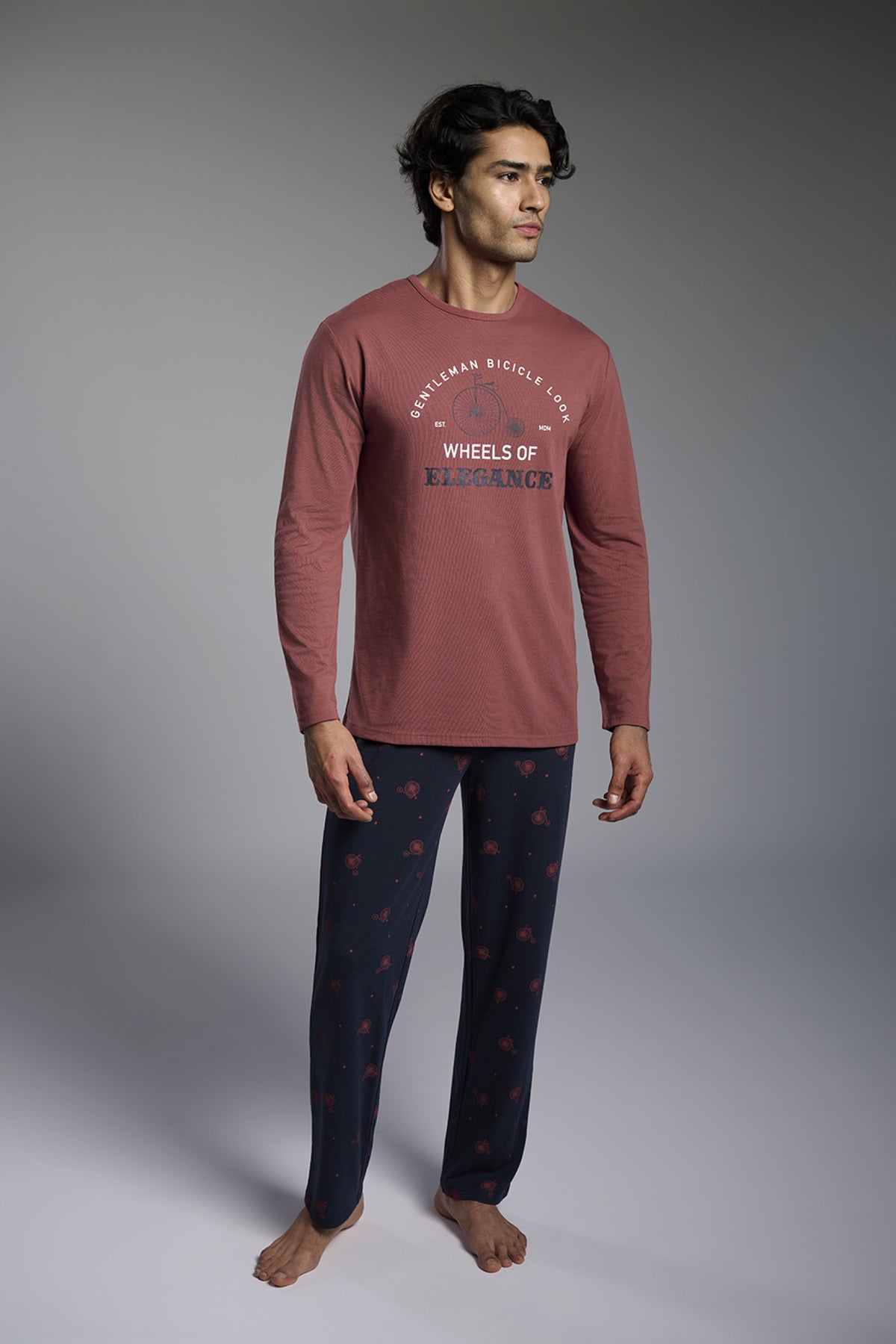 Pigiama lungo cotone uomo stampa Gentleman Bicicle Look