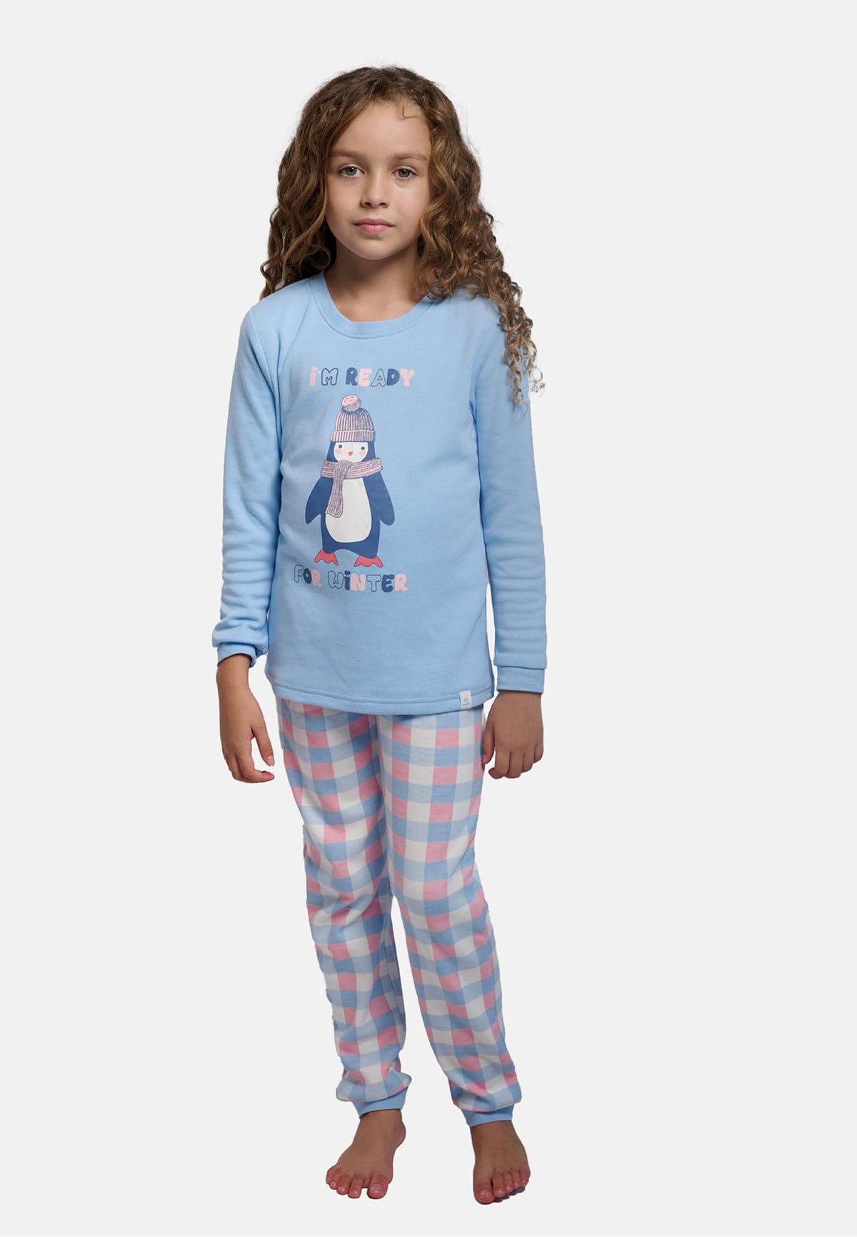 Pigiama lungo bambina afelpado dibujo pingüino I'm ready for winter stampa cuadros