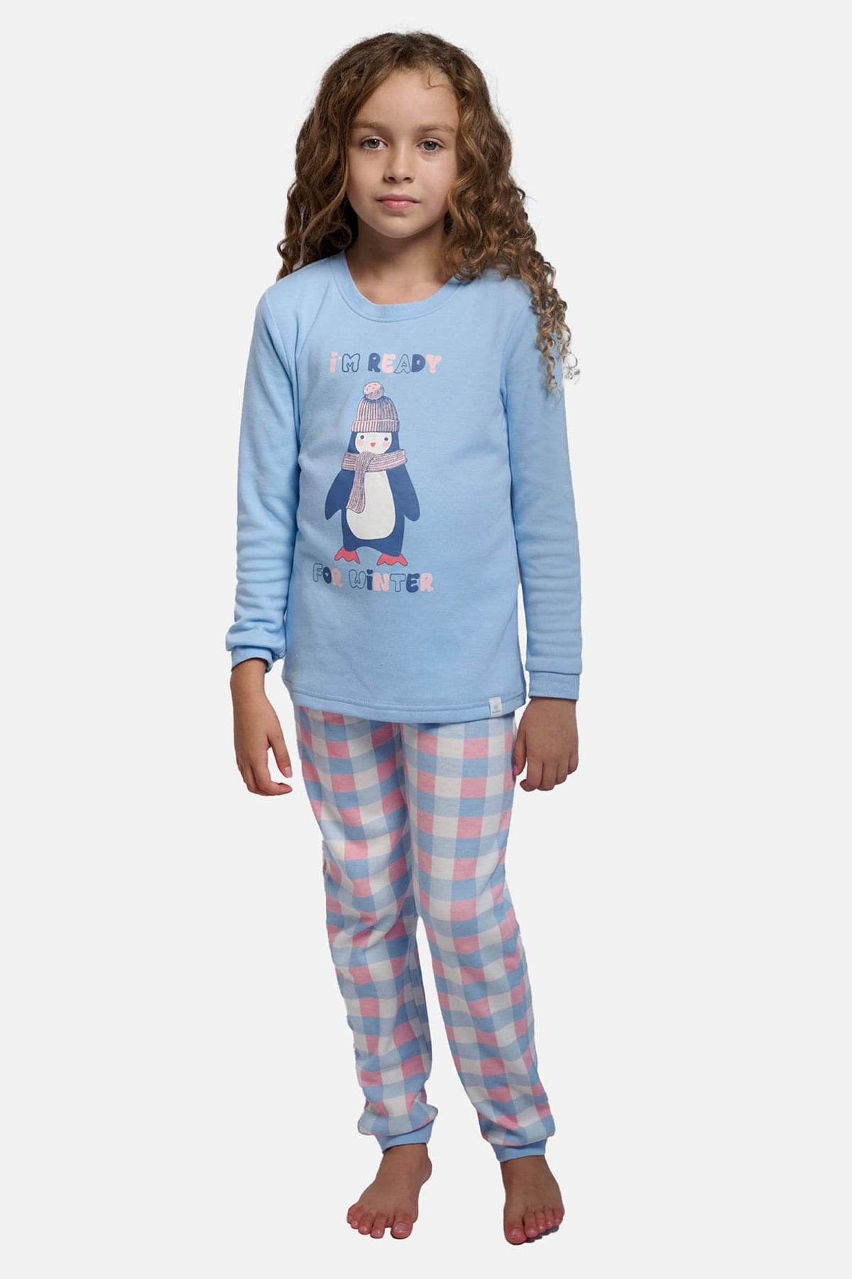 Pigiama lungo bambina afelpado dibujo pingüino I'm ready for winter stampa cuadros