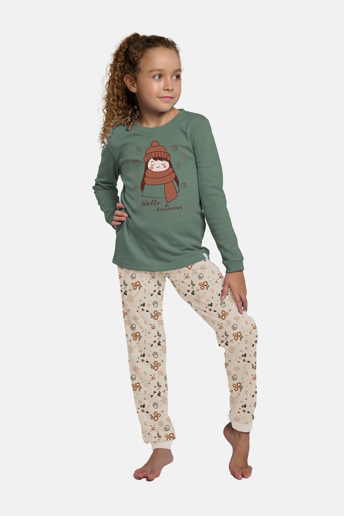 Pigiama lungo bambina afelpado Hello Autumn stampa otoñal
