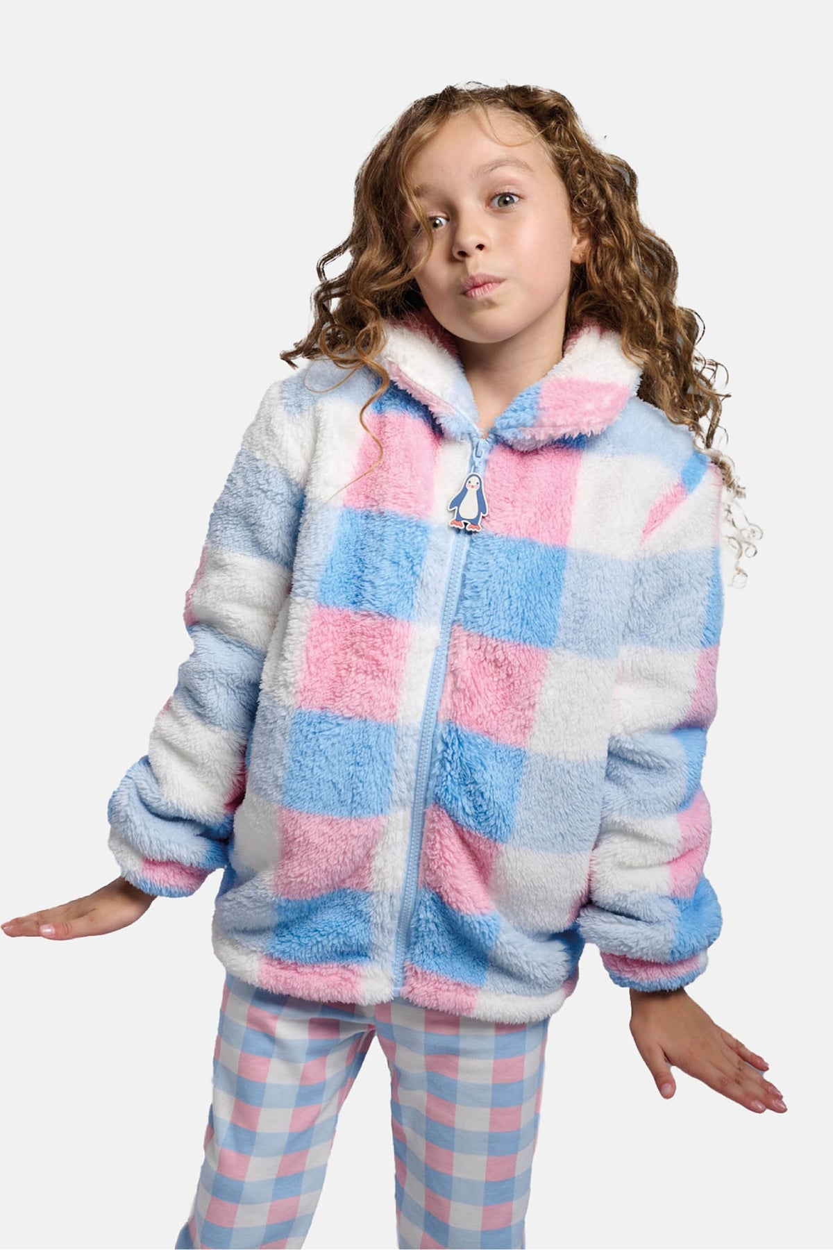 Bata bambino polar borreguito bambina cierre cremallera stampa cuadros