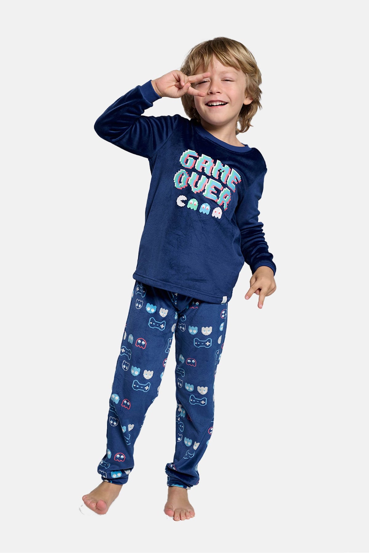 Pijama largo bambino terciopelo Game Over
