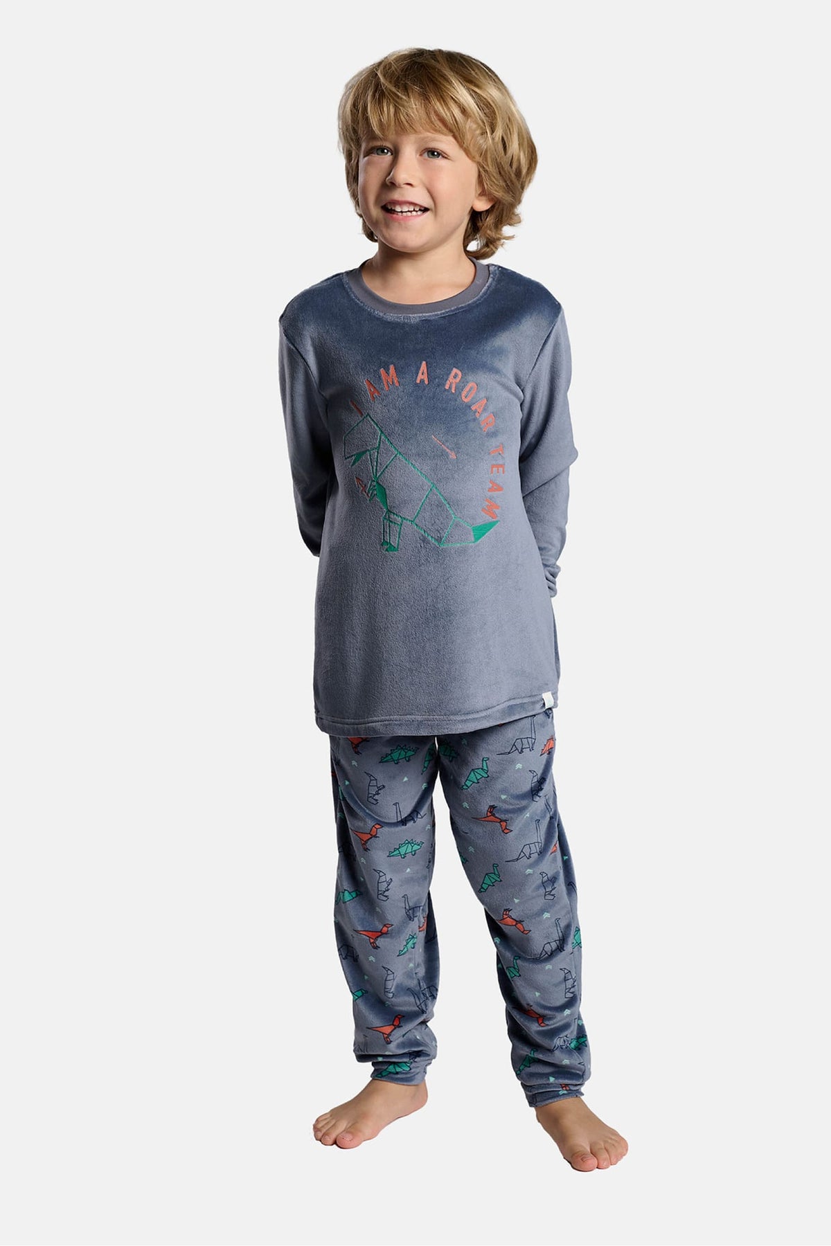 Pigiama lungo bambino terciopelo I am a roar team stampa dinosaurios