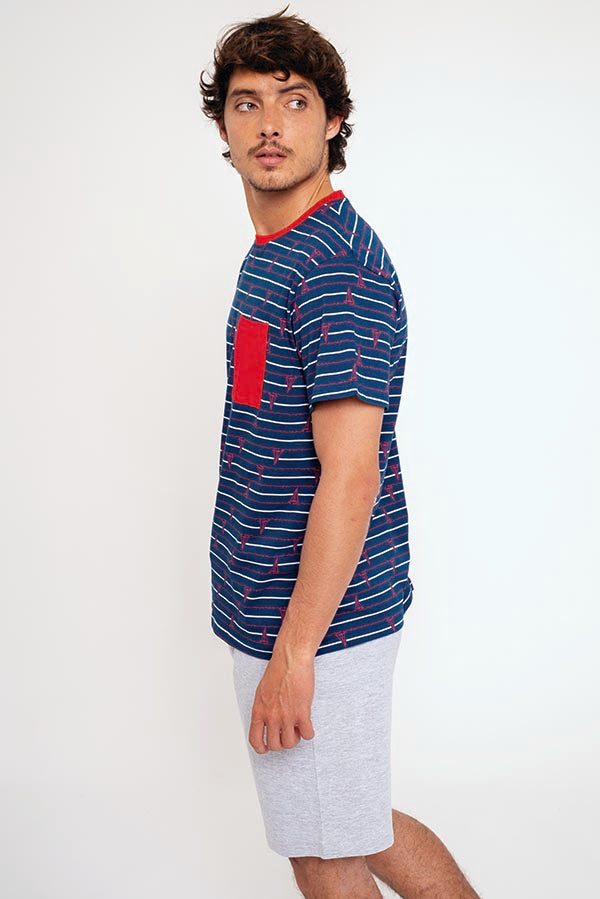 Pigiama uomo alla marinara corto in cotone con taschino | MUYDEMI