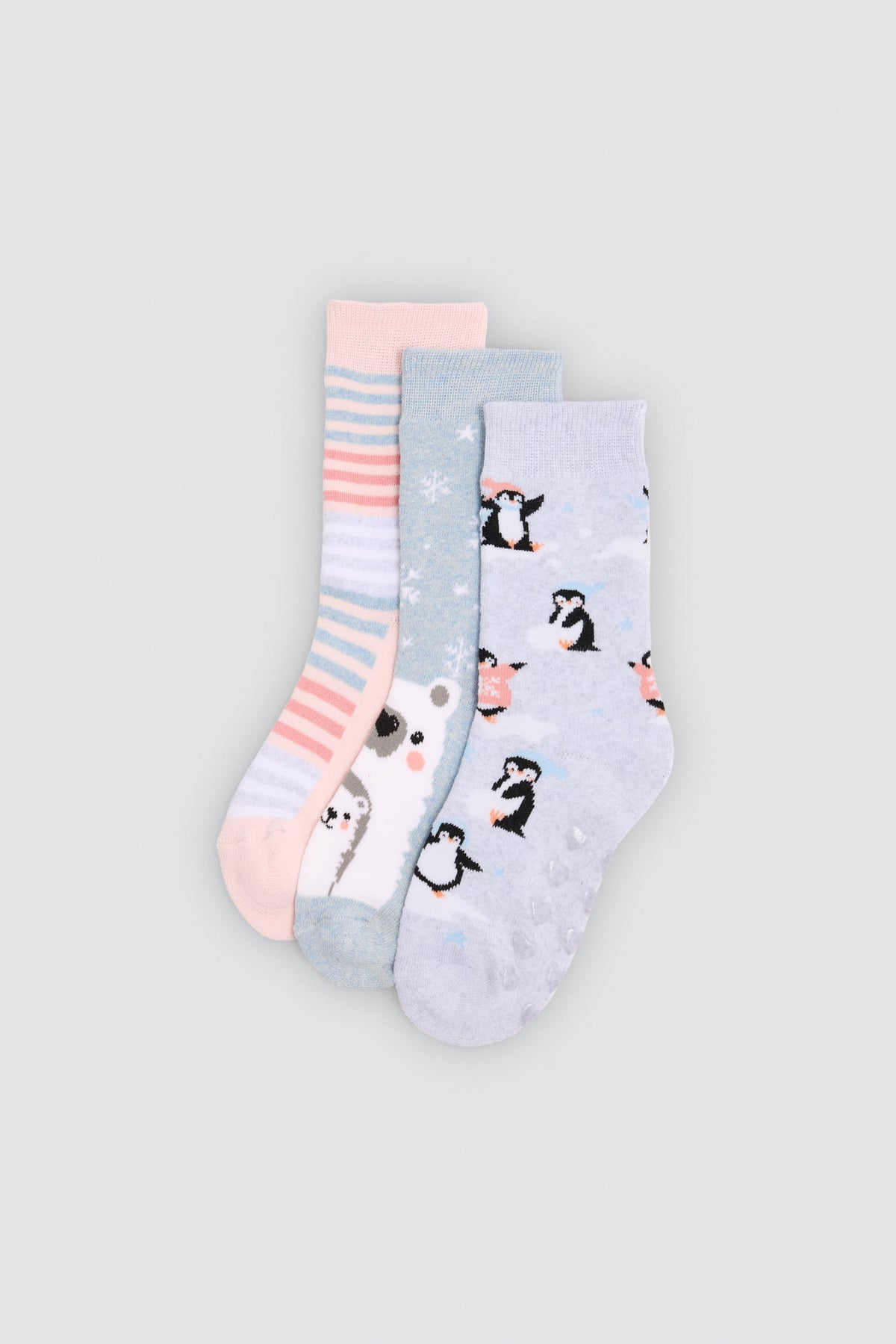 Pack 3 calzini bambina termici antideslizantes estampado osos y pingüinos