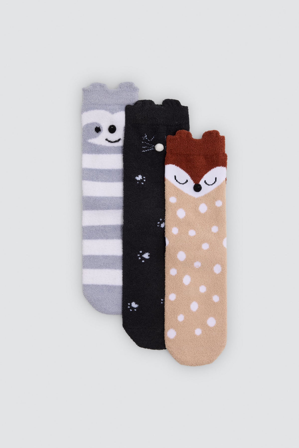 Pack 3 calzini bambina termici antidelizantes detalles 3D caritas animales