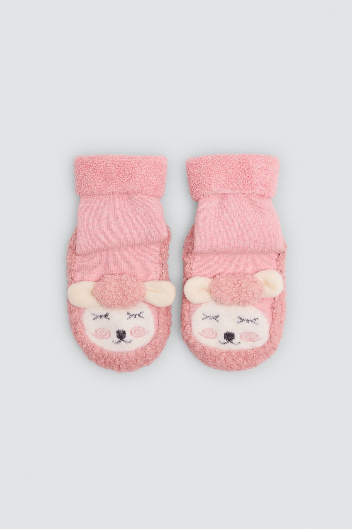 Calzini-pantofole termici per bebè con pecorella rosa