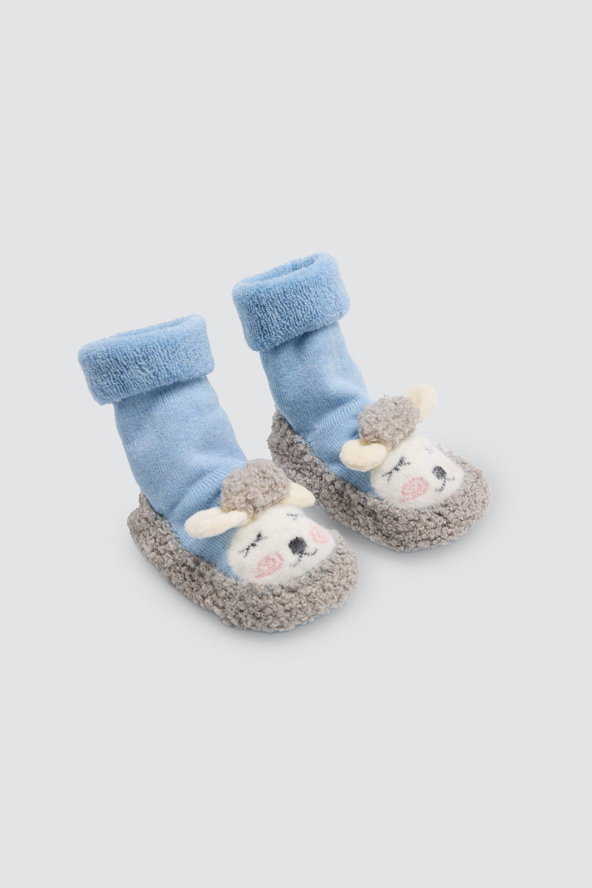 Calzini-pantofole termici per bebè con pecorella blu