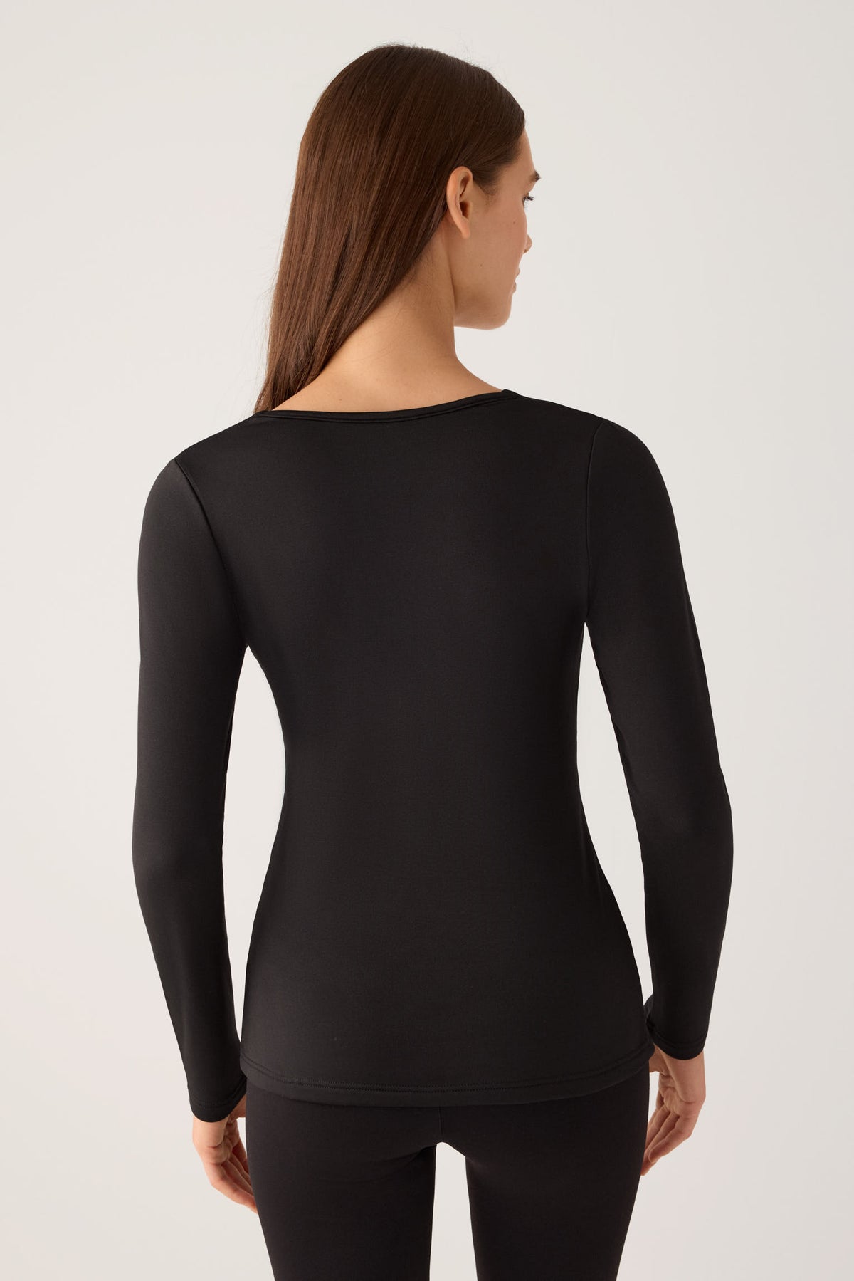 T-shirt termica da donna a maniche lunghe con scollo a V e pizzo nero