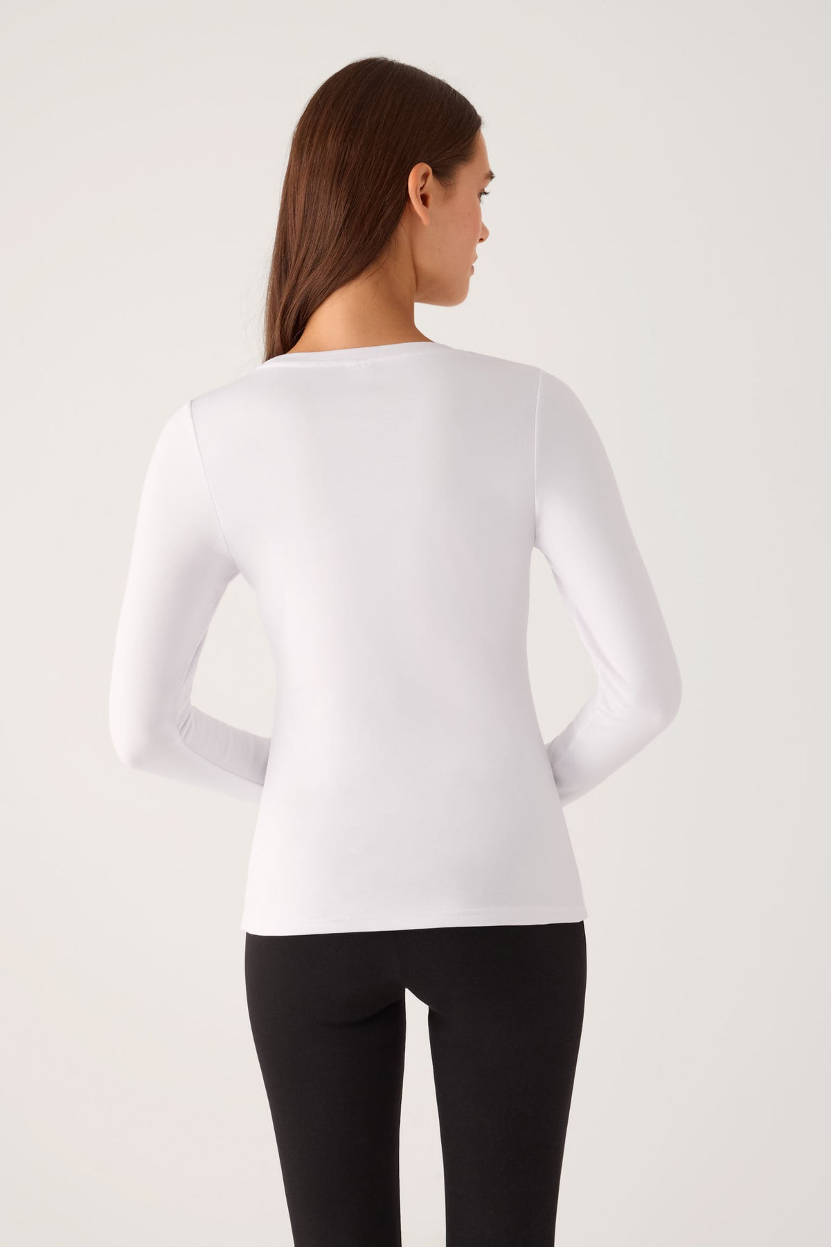 T-shirt termica da donna a maniche lunghe con scollo rotondo, colore bianco