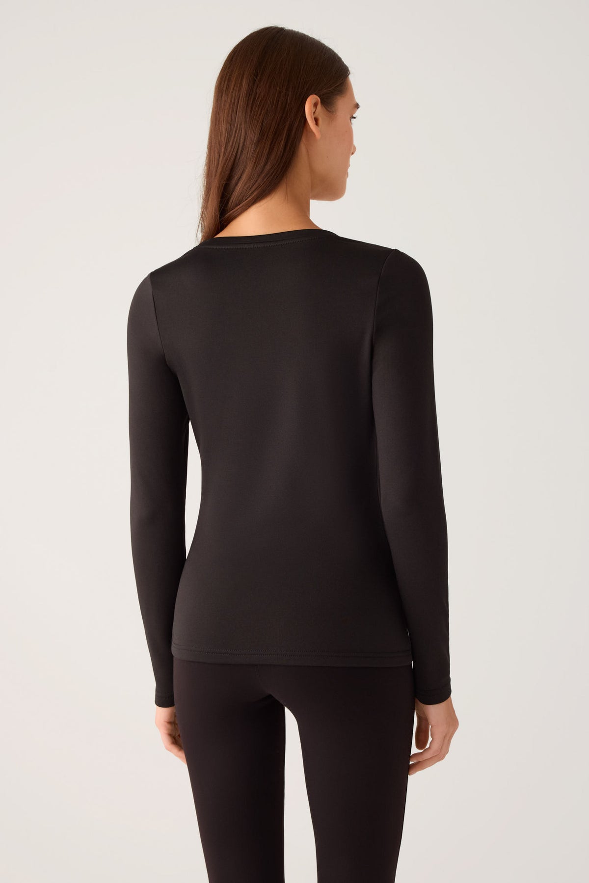 T-shirt termica da donna a maniche lunghe con scollo rotondo, colore nero