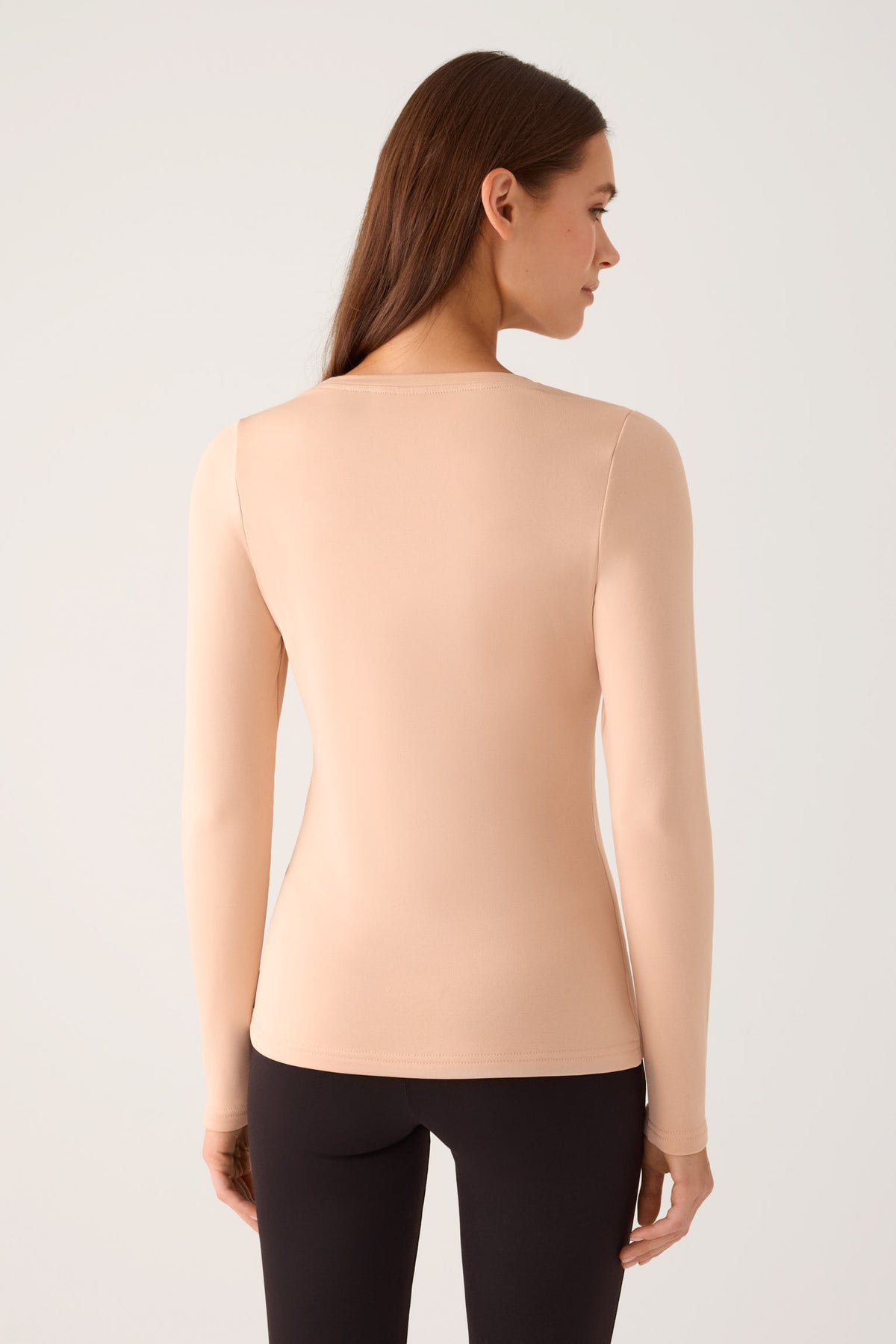 T-shirt da donna a maniche lunghe con scollo rotondo color nude THERMAL