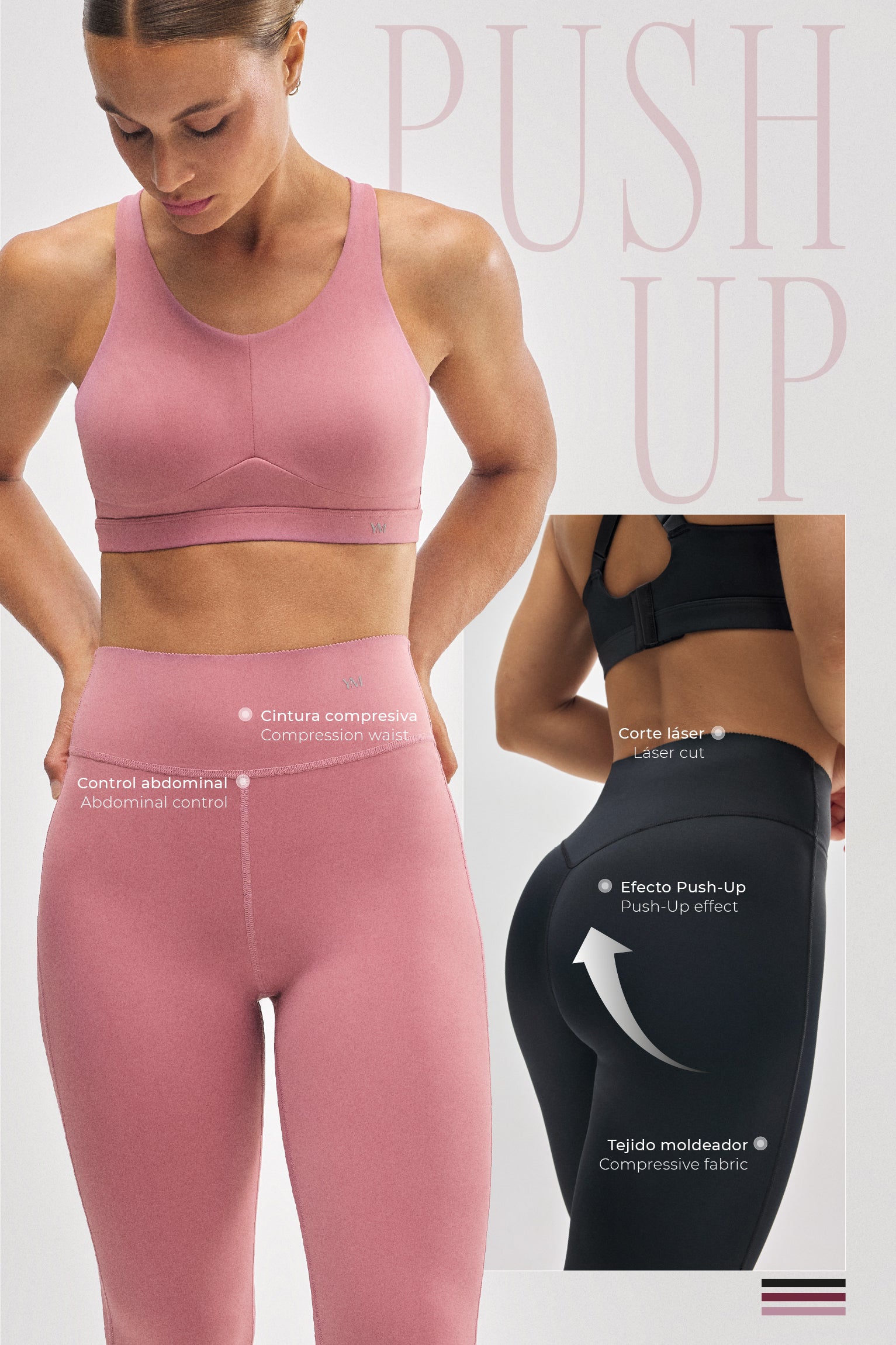 Leggings sportivi rosa effetto pancia piatta
