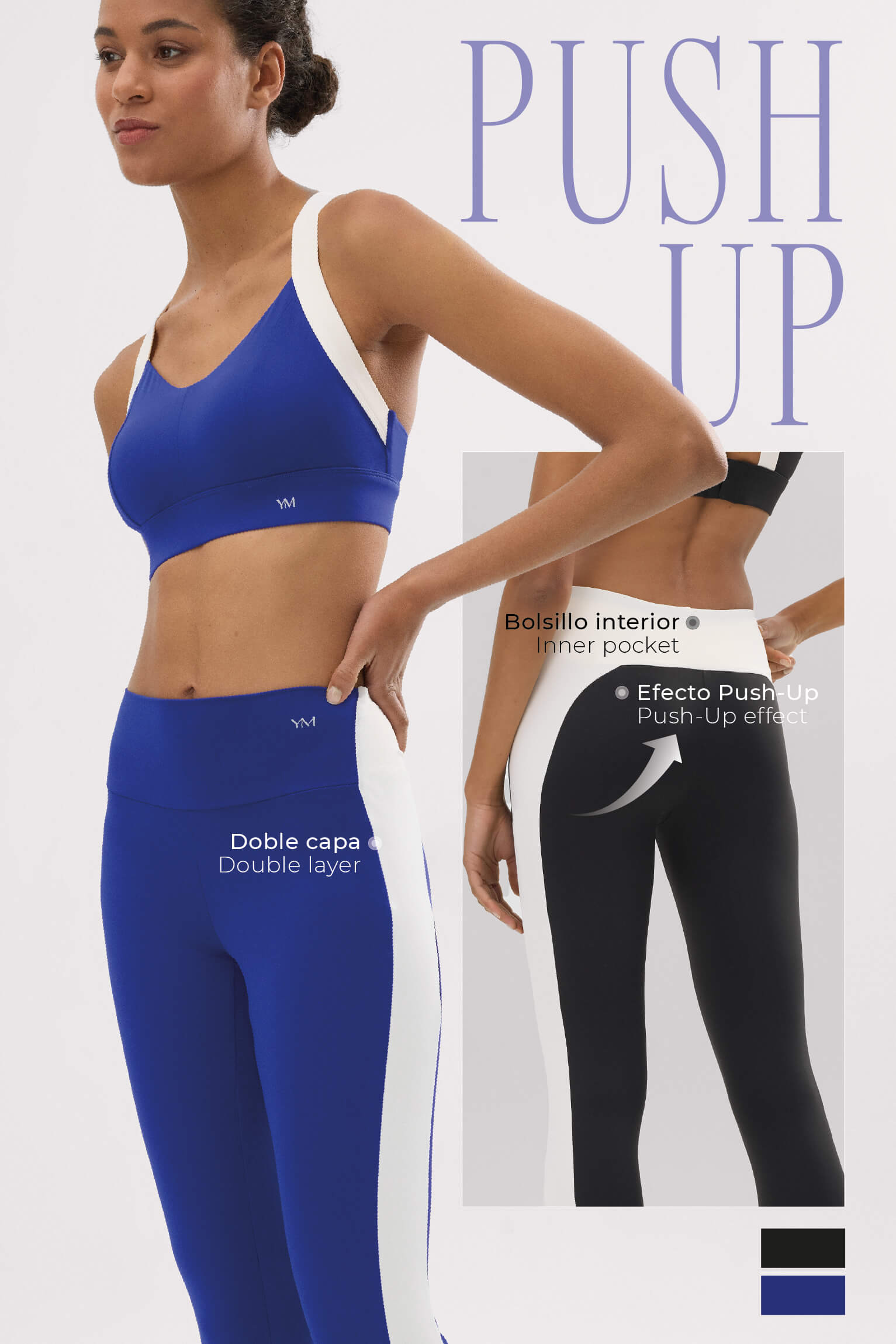 PREVENTA Leggings deportivos largos efecto push-up negros con franja en contraste - Ysabel Mora