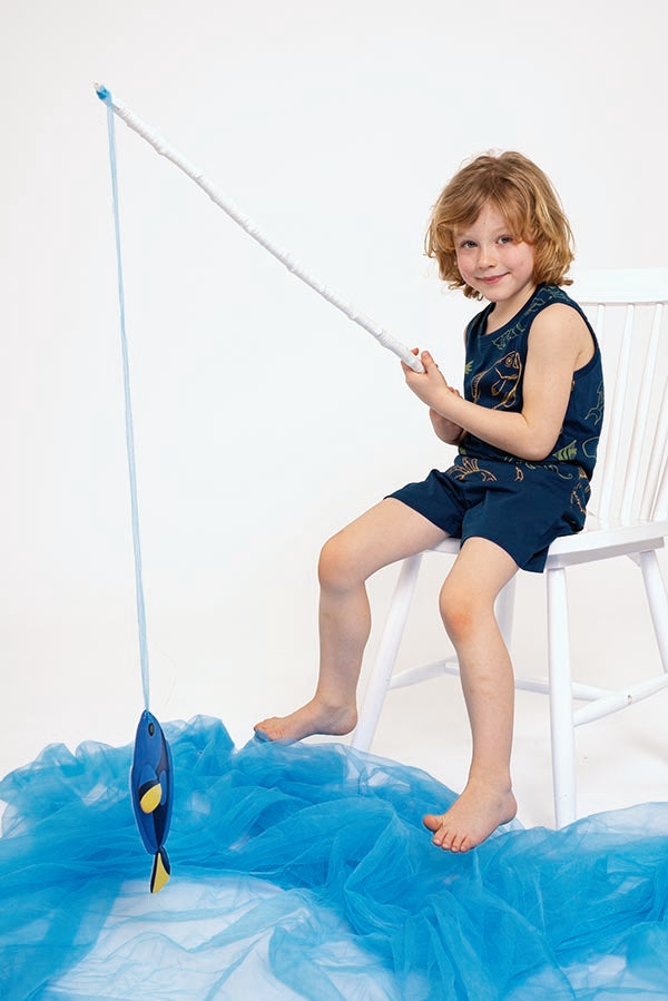 Pigiama per bambini con bretelle in cotone stampa pesci | MUYDEMI