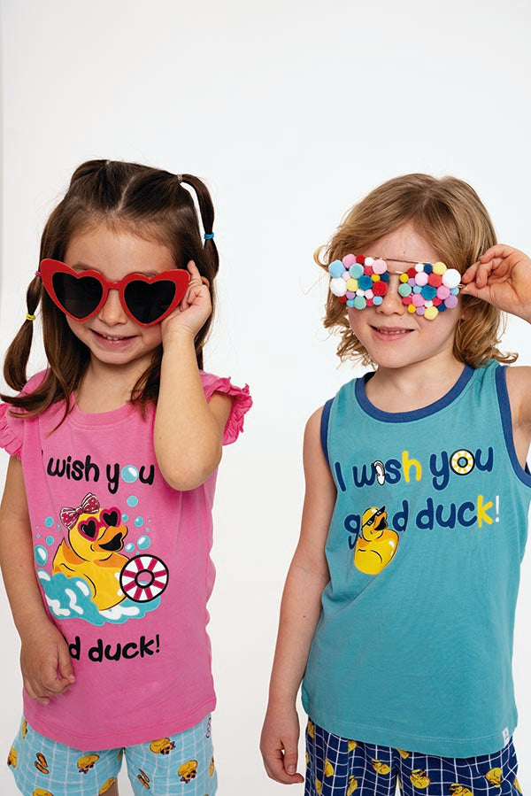 Pigiama corto per bambini Good Duck in cotone rosa | MUYDEMI