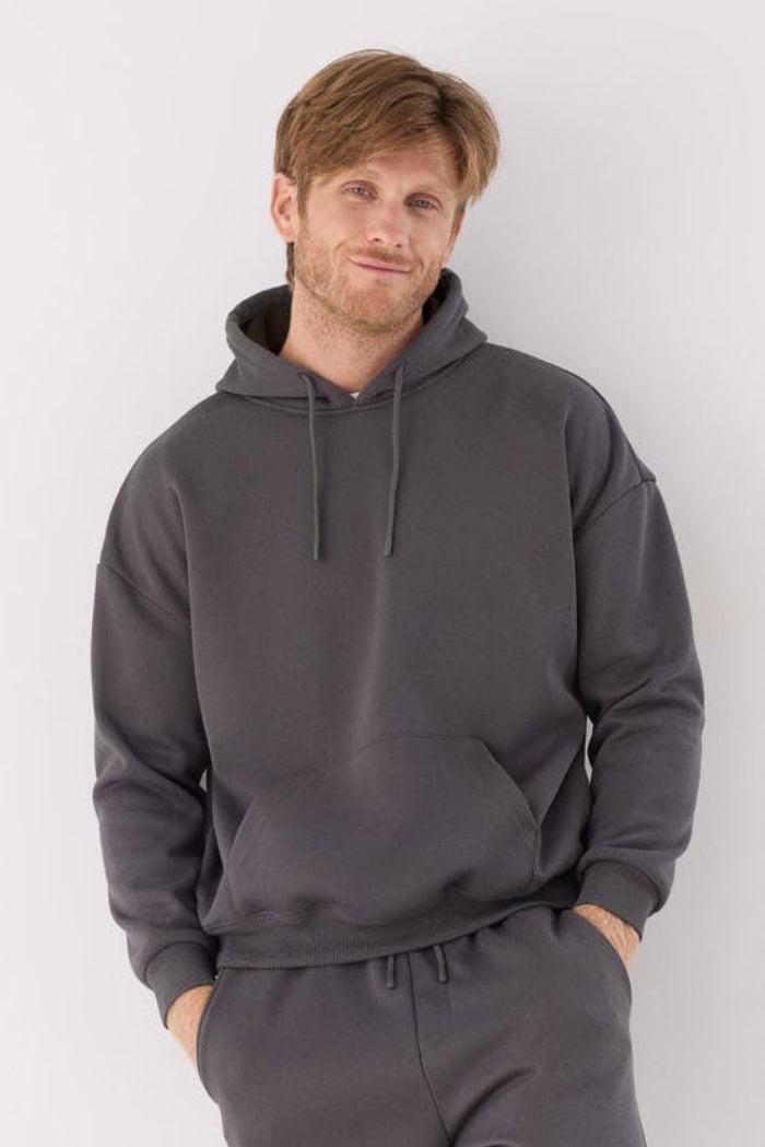Sudadera sportiva uomo afelpada con capucha gris marengo