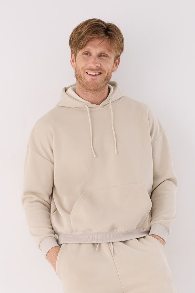 Sudadera sportiva uomo afelpada con capucha beige