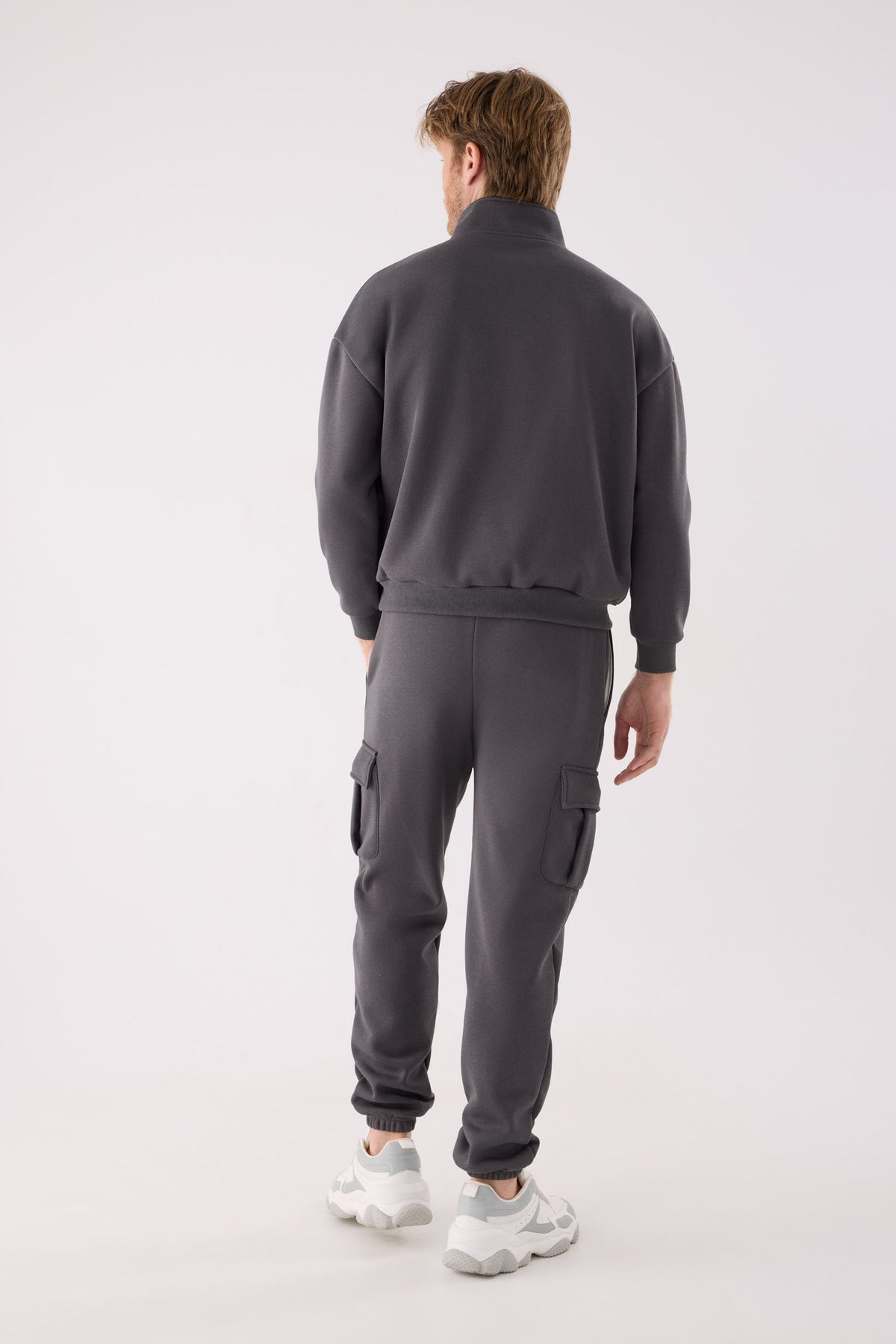 Sudadera sportiva uomo afelpada semi cremallera gris marengo